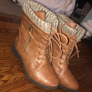 Brown combat boots